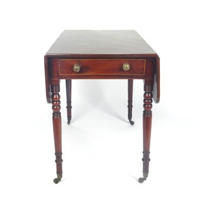 Antique Drop Leaf Table Pembroke Mahogany Inlay Turned Legs 19th c