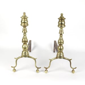 Antique Brass Fireplace Andirons Federal