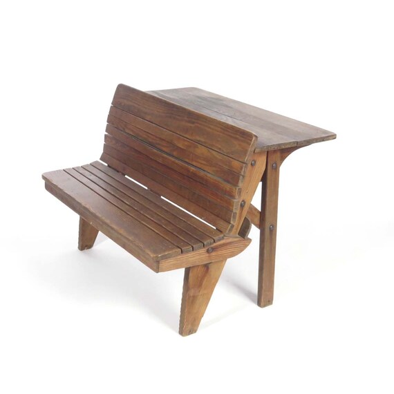 Antique Wooden School Desk Folding Seat Pine Vintage Etsy
