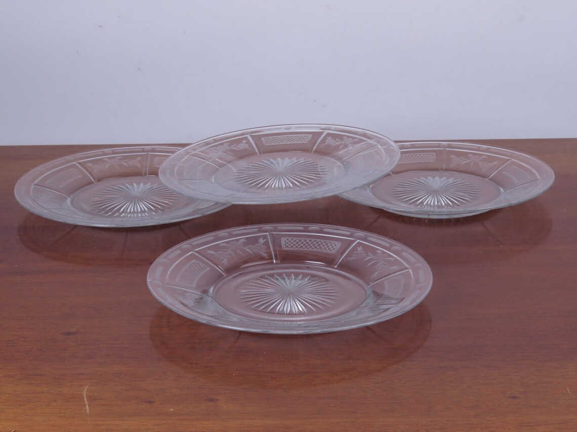 4 Vintage Signed Heisey Clear Glass Luncheon Salad Plates Star Etsy