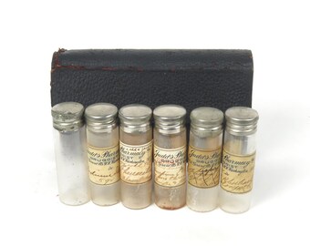 Trousse médicale de voyage pour médecin antique, étui en cuir d'apothicaire, fioles vides