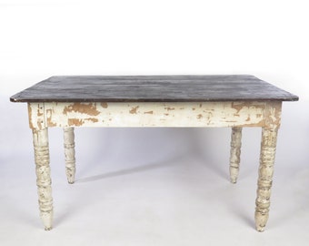 Vintage Farm Table Wooden Rustic Primitive White Paint