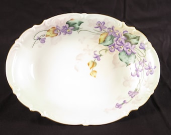 Hutschenreuther Selb LHS bowl oval vtg Bavaria Germany M Brooks gold flowers