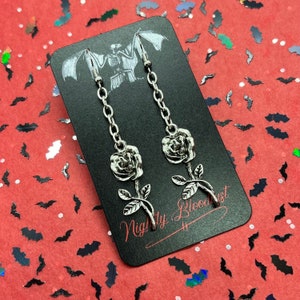 Antiqued Silver Rose Dangling Charm Earrings v2.0