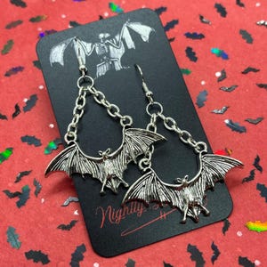 Flying Vampire Bat Charm Earrings