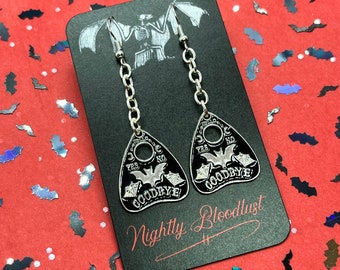 Bat and Spider Web Spooky Planchette Charm Earrings