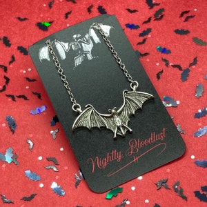 Flying Vampire Bat Charm Necklace