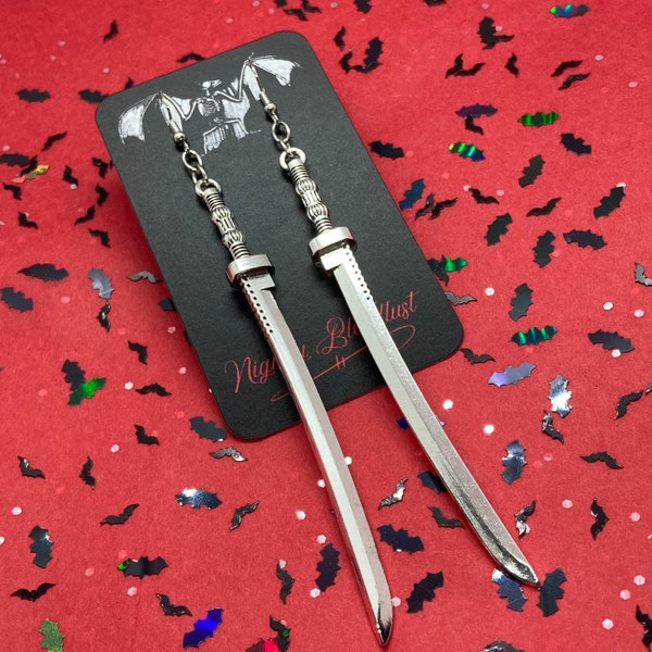 Large Katana Sword Dangling Earrings