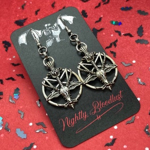 Baphomet Goat Pentagram Dangling Charm Earrings