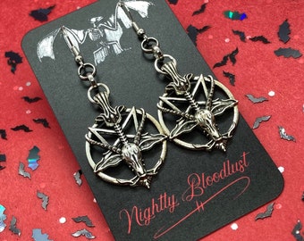 Baphomet Goat Pentagram Dangling Charm Earrings