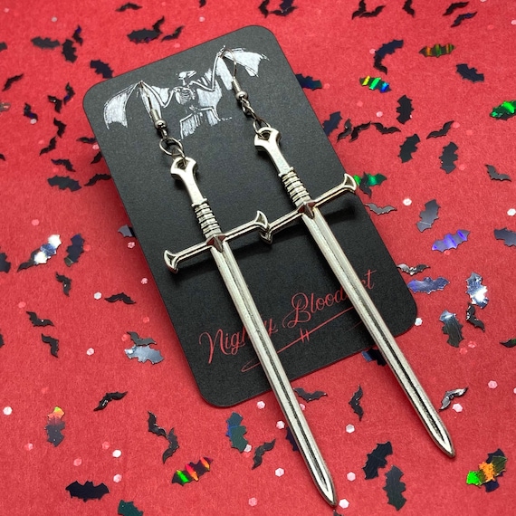 Extra Long Medieval Sword Charm Earrings