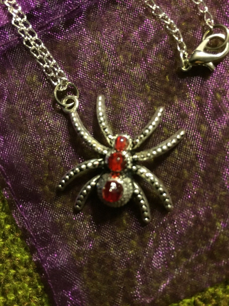 Large Silver /& Red Spider Necklace
