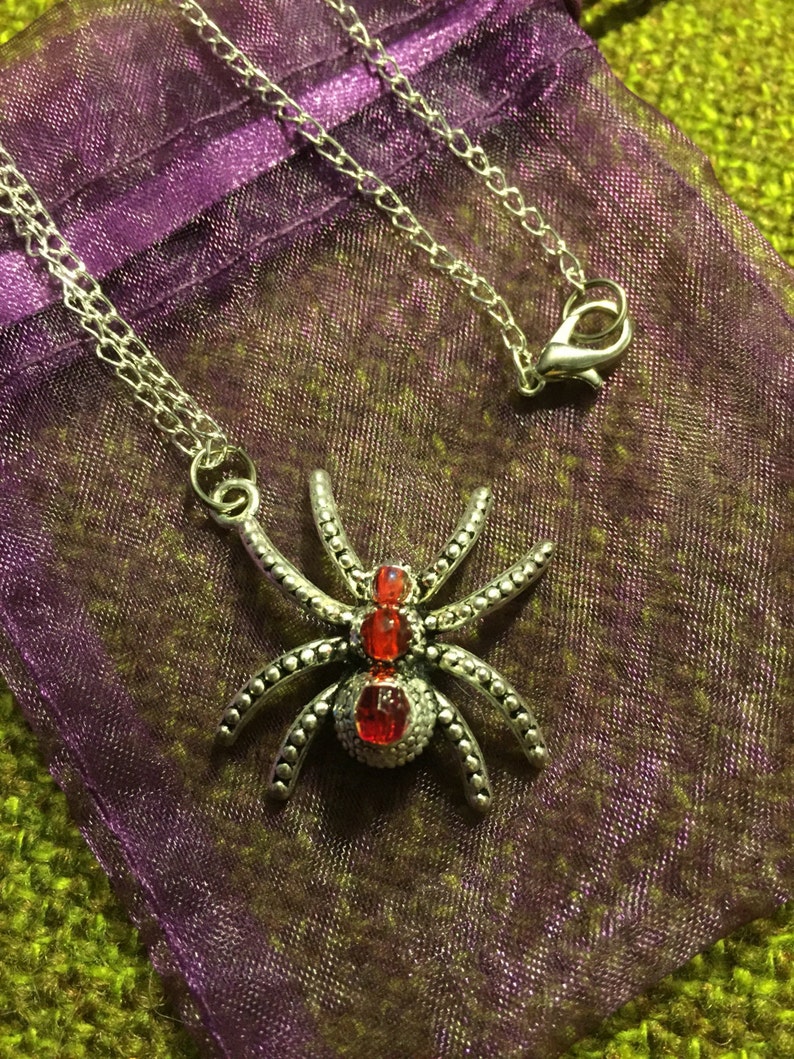 Large Silver /& Red Spider Necklace