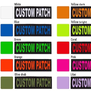 Personalized CUSTOM Patch/Patches with VARIOUS bright lettering colors and hook Backing Fastener