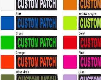 Personalized CUSTOM Patch/Patches with VARIOUS bright lettering colors and hook Backing Fastener