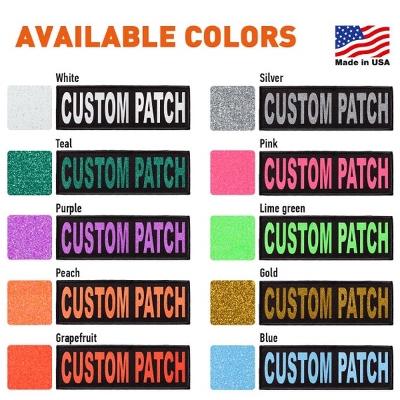 Custom Patch w/Glitter Letters for Dog Vest, Harness | Bling Text | Personalized Dog Patches w/Hook Backing | Name, Your Text, Funny