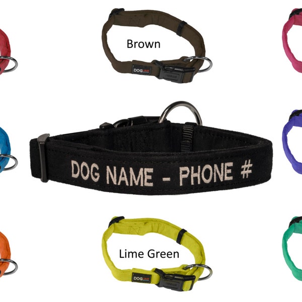 Personalized Microfiber Padded Dog Collar Soft Comfortable Washable Custom Embroidery Embroidred Name Phone Number For Lost Dog Help