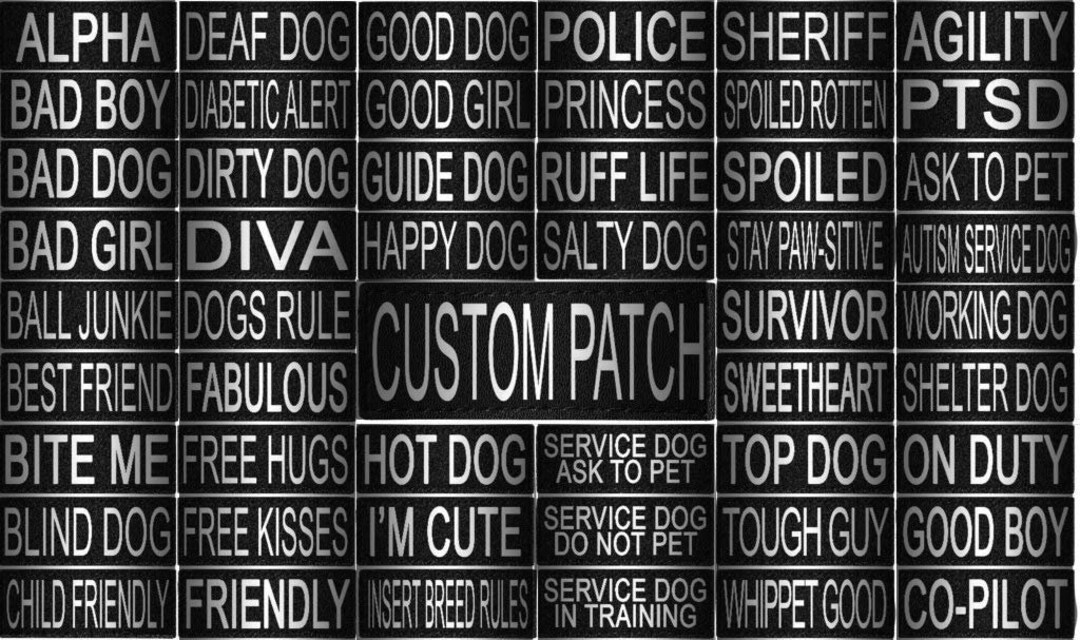 Fun Dog Patches, Pair of Hook & Loop Fastener Patches with Funny Text, Hook & Loop Patches, Patches with Hook & Loop Fasteners, Obscene Patches, Cute Patches