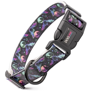 Printed Biothane dog collar with quick release buckle, Bats and Moons Halloween design
