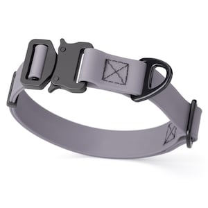 Battleship Gray Biothane dog collar with metal quick release buckle and metal D-ring, 1 inch wide, adjustable