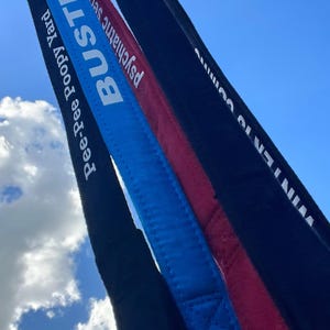 May include: Three black, blue, and red lanyards with white text. The text on the black lanyard reads "WINTER IS COMING". The text on the blue lanyard reads "PSYCHEDELIC SERVICE BUSTER". The text on the red lanyard reads "Pee-pee Poopy  PLEX".