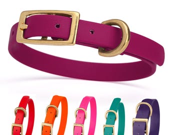Biothane Waterproof Dog Collar, Brass Hardware, Small, Medium, Large Dogs, 25 Fun Colors