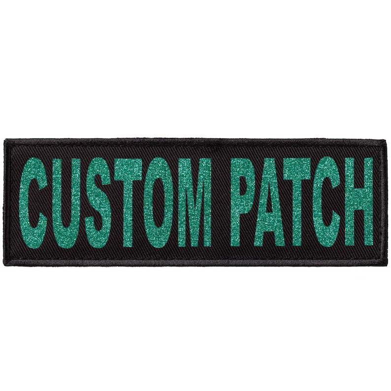 Personalized patch for dog harness, vest or collar with Teal Glitter lettering