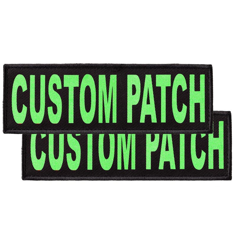 Personalized patch for dog harness, vest or collar with Green Glitter lettering