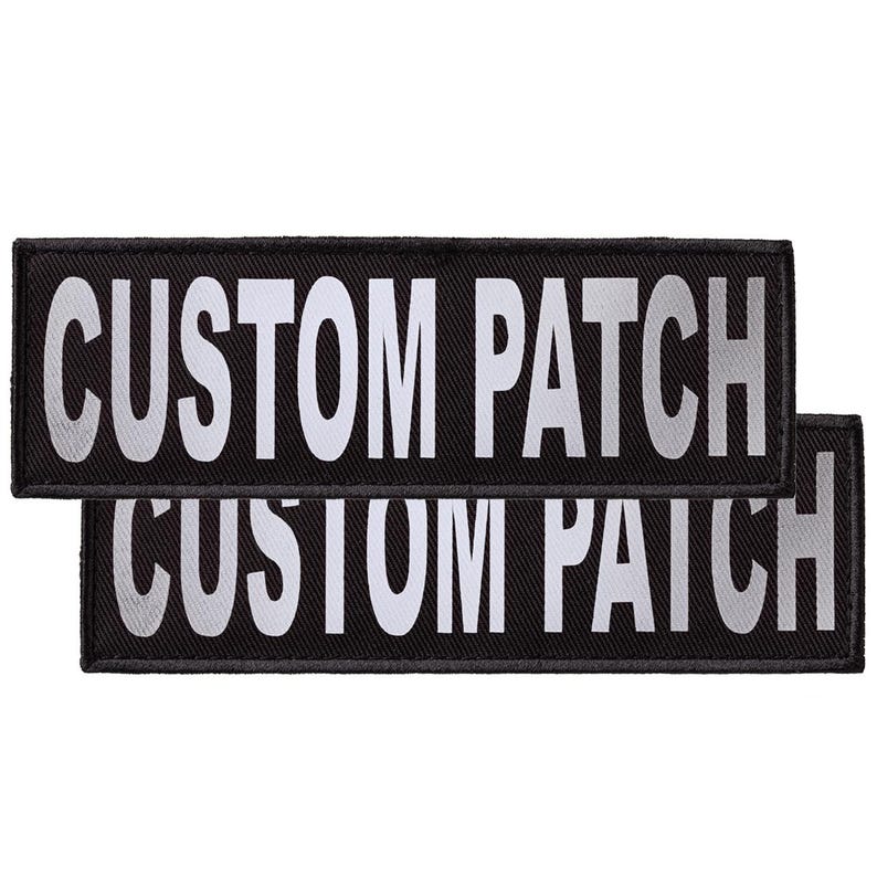 Custom patch for dog harness, vest, or dog collar; reflective printed letters, set of 2 patches