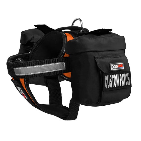 Personalized Dog Harness With Removable Saddle Bags w/ VELCRO Brand Fastener, Custom Name Patch