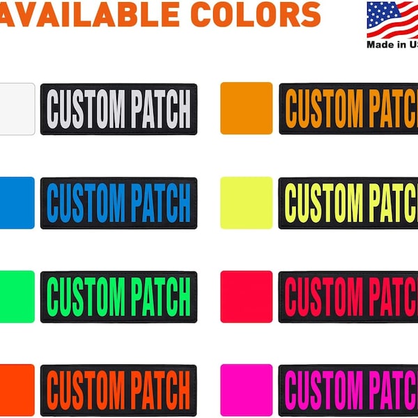 Personalized CUSTOM Patch/Patches with VARIOUS bright lettering colors and hook Backing Fastener