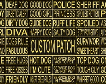 Personalized Removable Patch Label Tag w/ YELLOW Letters For Dog Harness and Collar or Vest Dog Name Custom w/ Hook and Loop backing