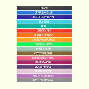 Puede incluir: Una carta de colores que presenta una gama de tonos, incluyendo negro, azul cer&uacute;leo, azul ar&aacute;ndano real, azul cielo, verde azulado, rojo cereza, naranja cazador, naranja mandarina, verde tropical, verde salvia, marr&oacute;n coyote, rosa pasi&oacute;n, rosa magenta, violeta p&uacute;rpura, p&uacute;rpura pastel, p&uacute;rpura amatista y gris acorazado.