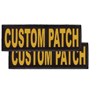 Personalized Patch Label Tag w/ YELLOW Letters, for Dog Harness and Collar or Vest, Dog Name Custom, Removable w/ Hook and Loop Backing