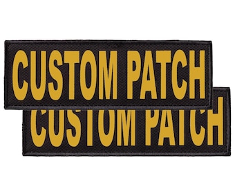 Personalized Patch Label Tag w/ YELLOW Letters, for Dog Harness and Collar or Vest, Dog Name Custom, Removable w/ Hook and Loop Backing