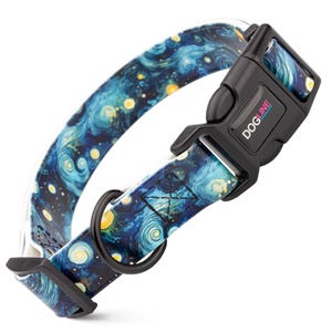 Printed Biothane dog collar with quick release buckle, Starry Night design