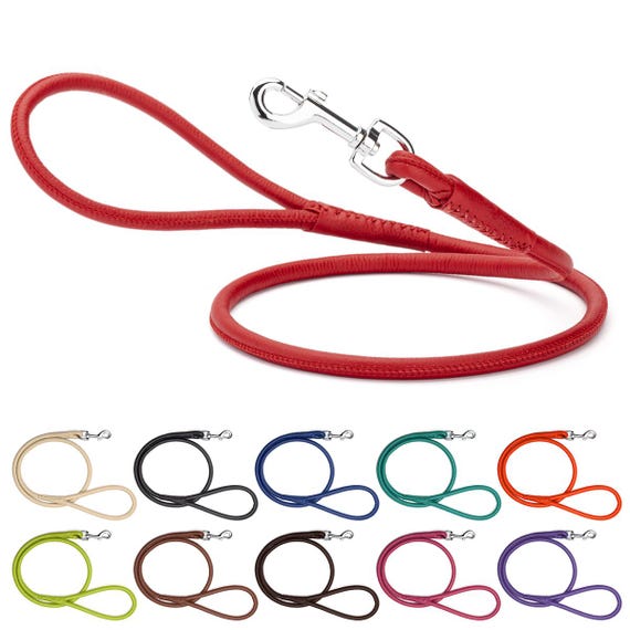 Rolled Soft Leather Dog Leash – 3 ft, 4 ft, 6 ft Leashes, 22 in Traffic Lead – Metal Swivel Snap Leather Leash