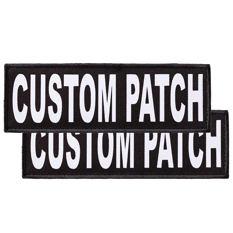 Custom patch for personalized dog harness, vest, or dog collar; white letter text