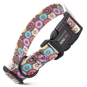 Printed Biothane dog collar with quick release buckle, Donuts design