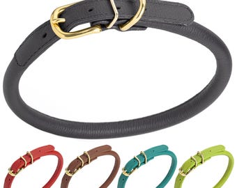 Soft Rolled Leather Dog Collar with Solid Brass Hardware