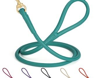 Round Leather Dog Leash with Brass Snap Hook