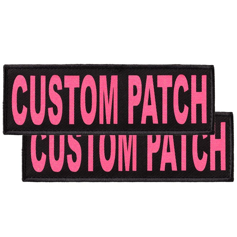 Personalized patch for dog harness, vest or collar with Pink Glitter lettering