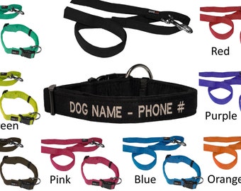 Personalized Microfiber Padded Dog Collar With Matching Leash Soft Comfortable Custom Embroidery Embroidred Name Phone Number For Lost Dog