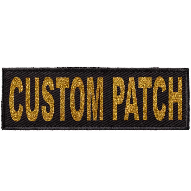 Personalized patch for dog harness, vest or collar with Gold Glitter lettering