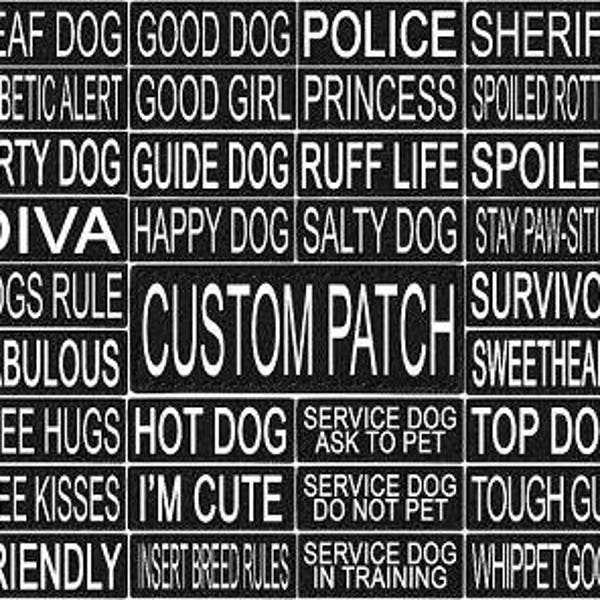 Personalized CUSTOM Patch/Patches with bright WHITE lettering and hook Backing Fastener