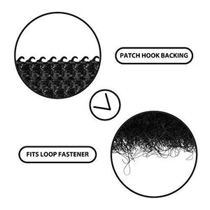 May include: Close-up of two black fabric patches. One patch has a hook backing, the other has a loop fastener. The text "Patch Hook Backing" and "Fits Loop Fastener" are printed on white labels.