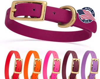 Biothane Waterproof Dog Collar with Brass Buckle, Odor-Proof, Easy to Clean, Heavy Duty, Fits Small, Medium or Large Dogs