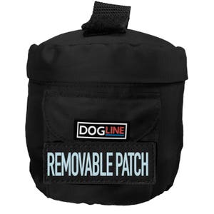 May include: Black pouch with a removable patch. The pouch has a small pocket with the "DOGLINE" logo in a white rectangle with red and blue accents. The removable patch below reads "REMOVABLE PATCH" in white letters.