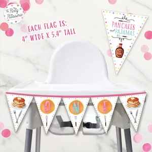 First Birthday Pancakes and Pajamas Highchair Banner, Cake Smash, Pennants, Printable, Pancake Banner, Pajama Party, 1st Birthday