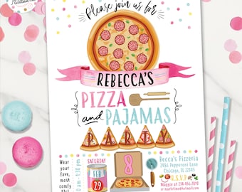 Pajama Party Pizza Making Pizza Party Birthday Invitation Pizza Party Invite Custom Printable Sleepover Party Digital File